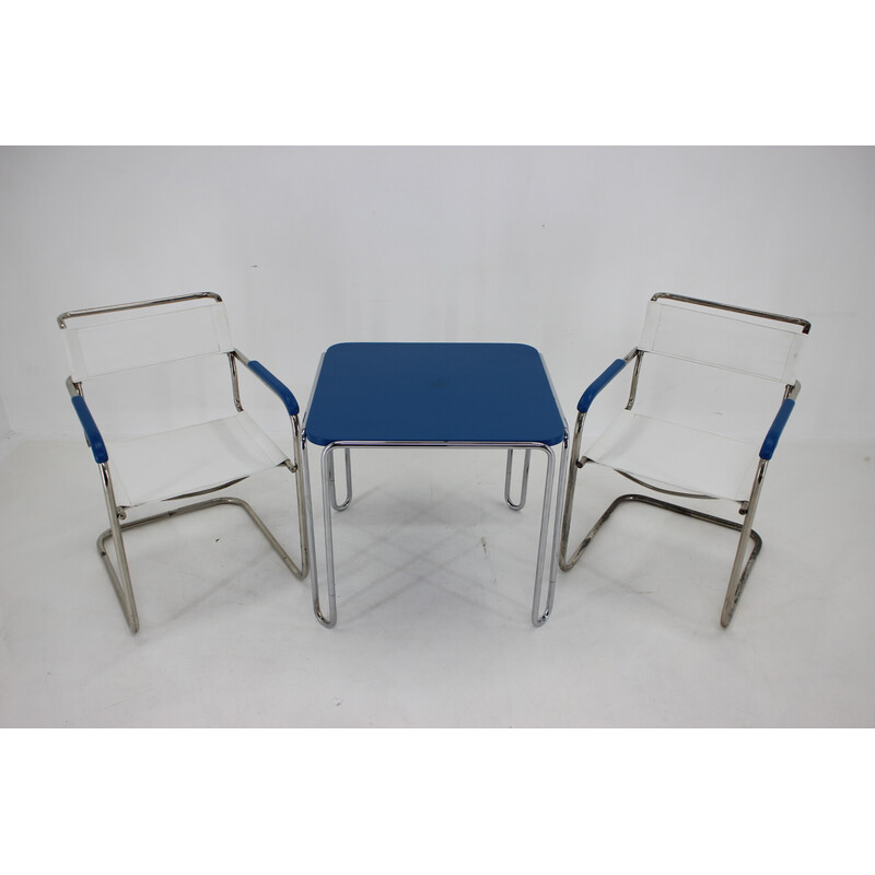 Set di tavolini vintage B10 e coppia di poltrone B34 di Marcel Breuer per Mucke Melder, Cecoslovacchia anni '30