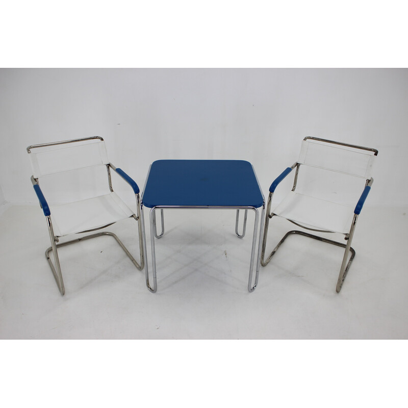 Set of vintage B10 side table and pair of B34 armchairs by Marcel Breuer for Mucke Melder, Czechoslovakia 1930s