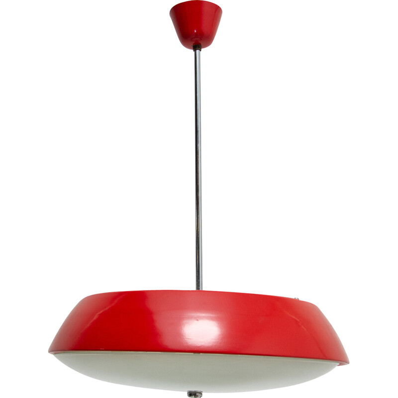 Vintage sheet metal, glass and plastic pendant lamp by Josef Hurka for Napako, Czechoslovakia 1960