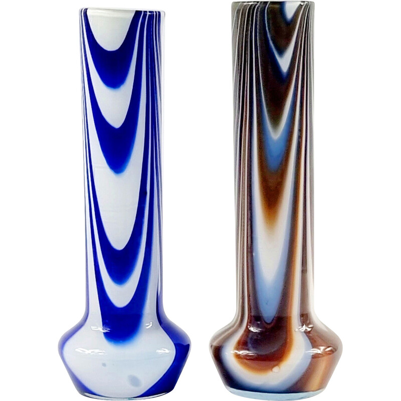 Paire de vases vintage en verre de Murano marbré par Carlo Moretti, Italie 1970