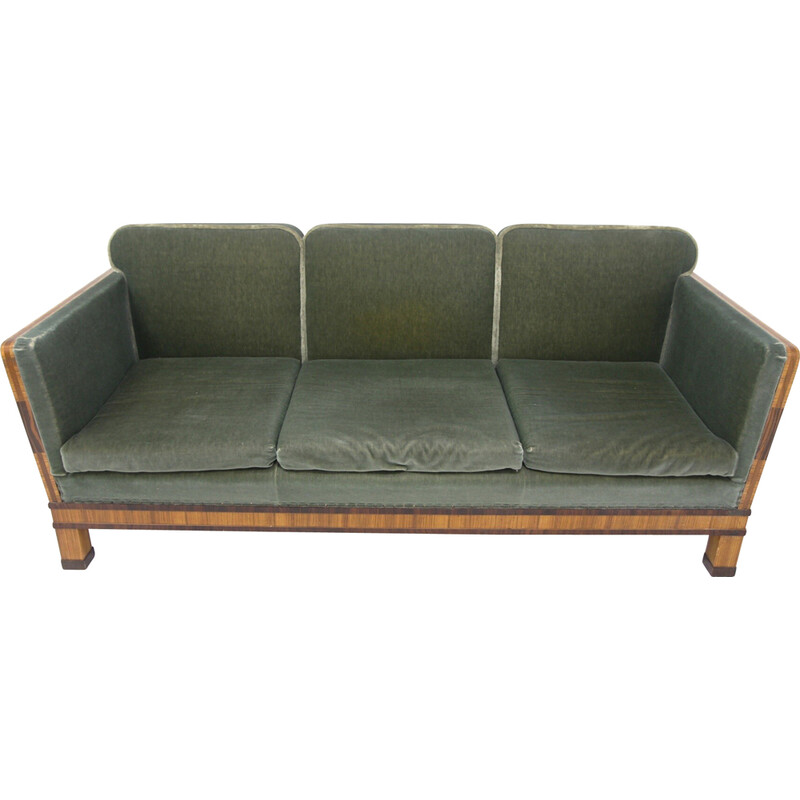 Scandinavian vintage 3 seater sofa in rosewood and velvet for the Swedish Grace house, Sweden 1930