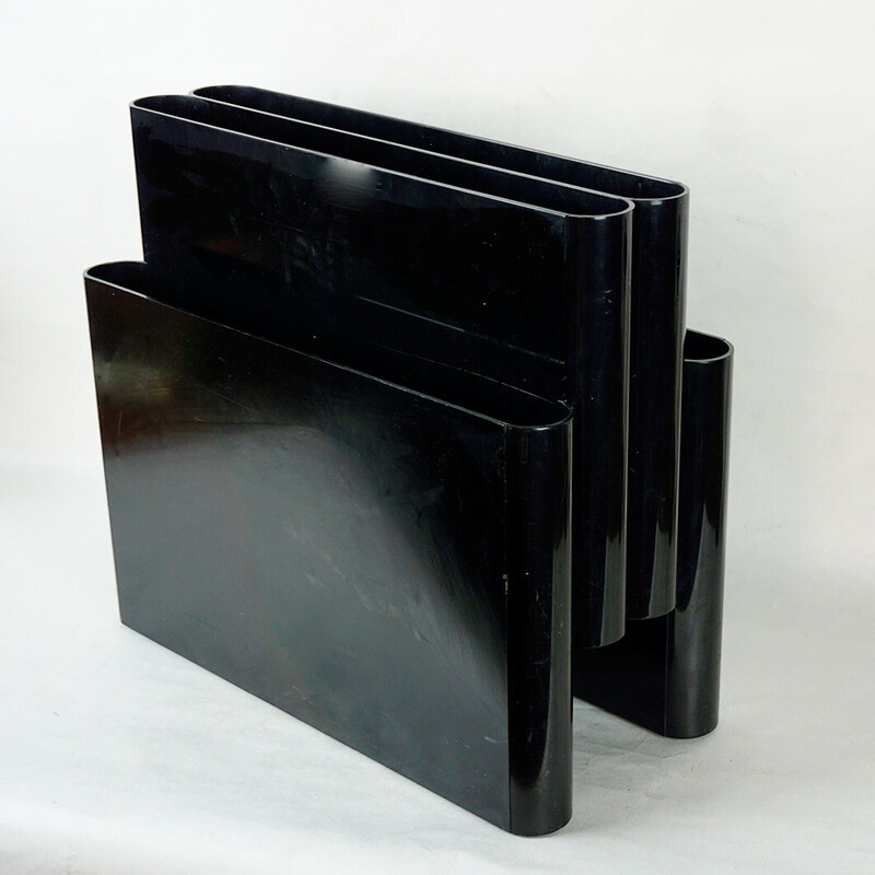 Porta-revistas em plástico preto vintage de Giotto Stoppino para Kartell, Itália 1970