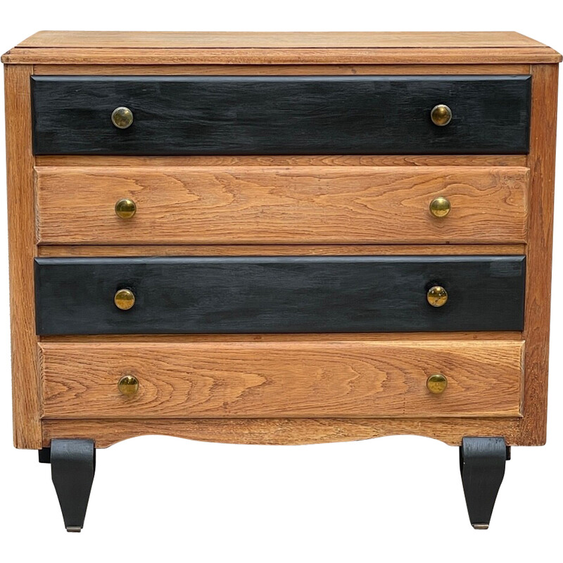 Black and raw wood vintage chest of drawers, 1930