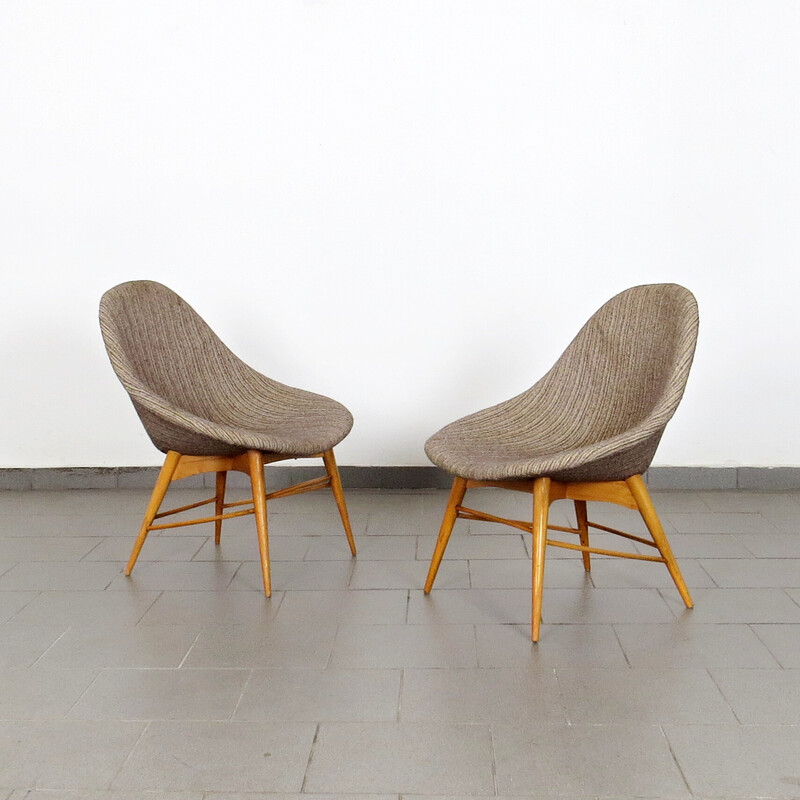 Pair of vintage shell armchairs in wooden