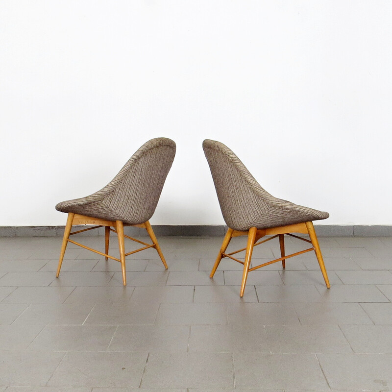 Pair of vintage shell armchairs in wooden