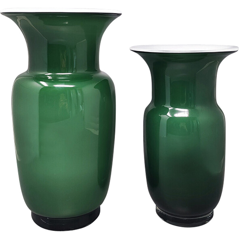 Pair of vintage green vases in Murano glass by Carlo Nason, Italy 1970s