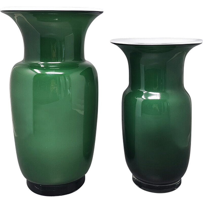 Pareja de jarrones verdes vintage en cristal de Murano por Carlo Nason, Italia años 70