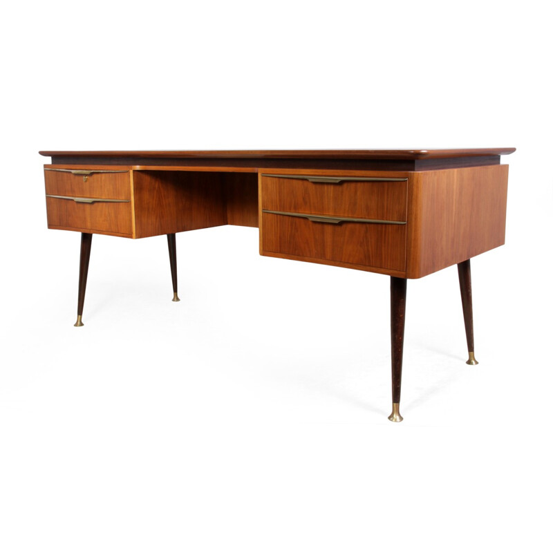 Mid century Italian walnut desk with sliding shelf - 1950s