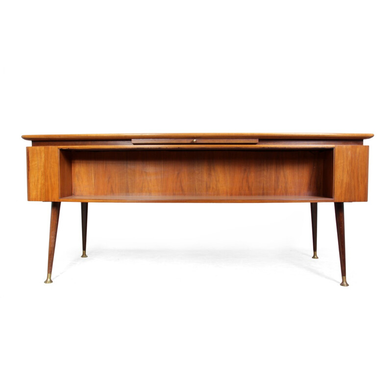 Bureau vintage italien en noyer avec plateau glissant - 1950