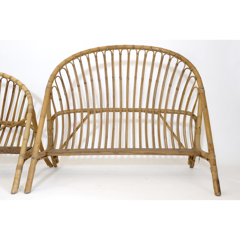 Vintage rattan basket bed, 1960-1970