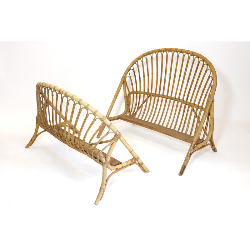 Vintage rattan basket bed, 1960-1970