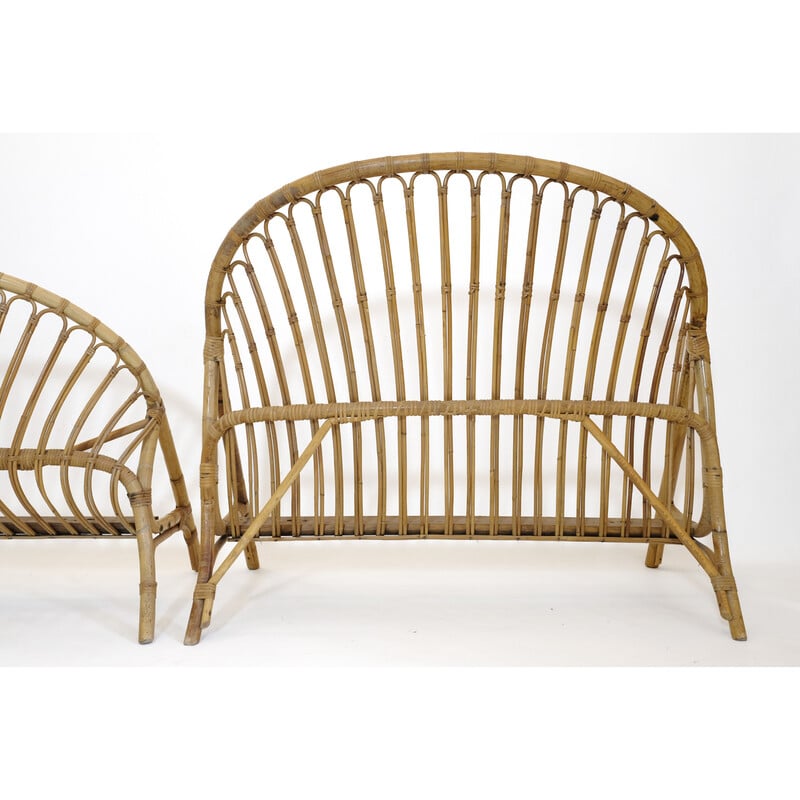 Vintage rattan basket bed, 1960-1970