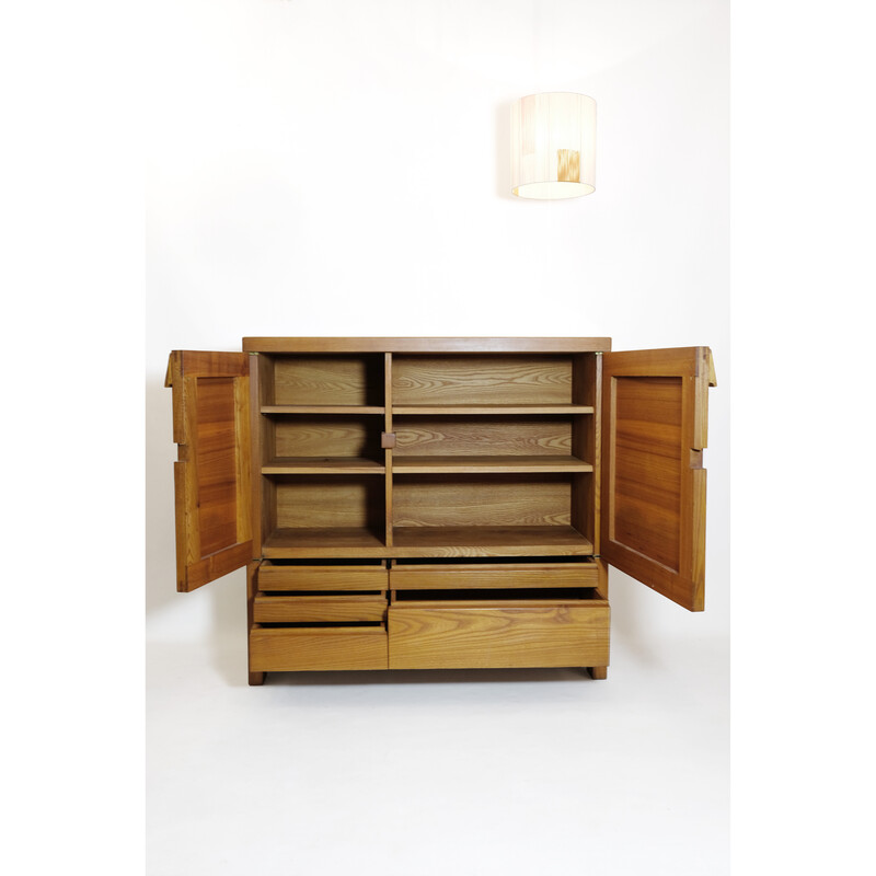 Vintage highboard in solid elmwood by Pierre Chapo, 1960-1970