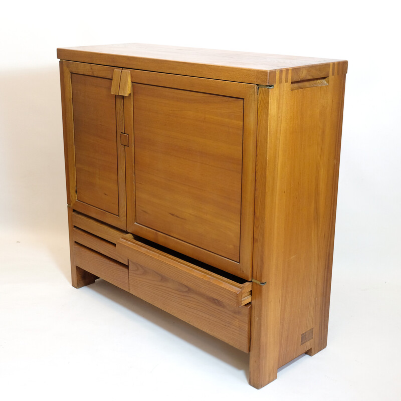 Vintage highboard in solid elmwood by Pierre Chapo, 1960-1970