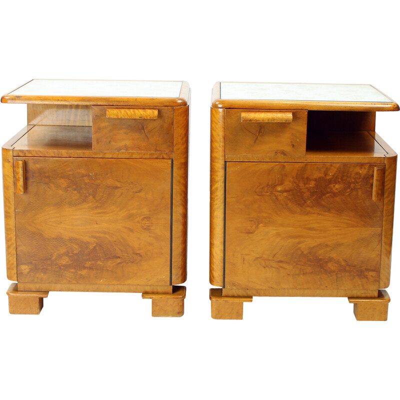 Pair of vintage bedside tables in walnut, Czechoslovakia 1930