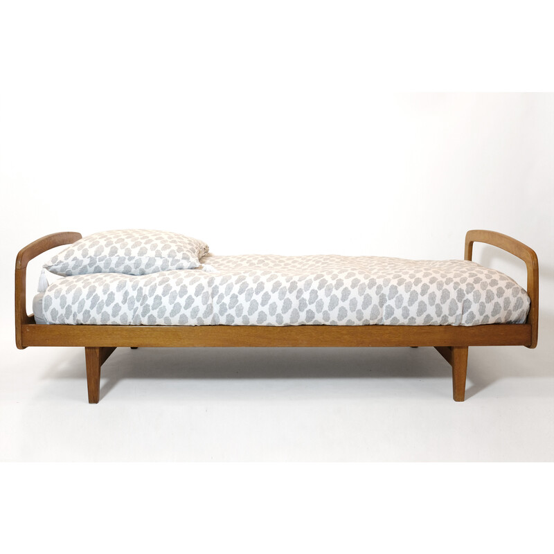 Letto vintage in rovere massiccio di Jacques Hauville per Bema, 1950