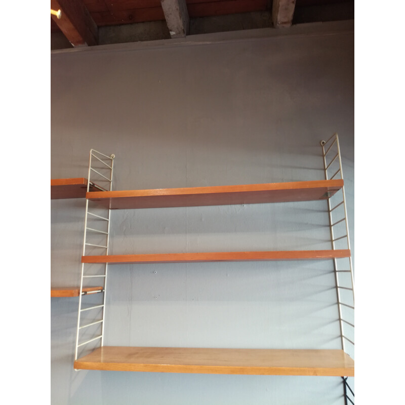 String shelf system in oak wood - STRINNING - 1950s