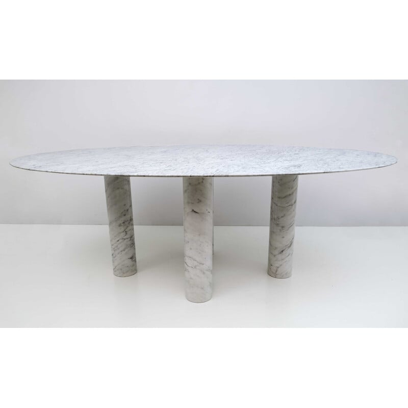 Table ovale vintage en marbre de Carrare par Mario Bellini pour Cassina, 1970