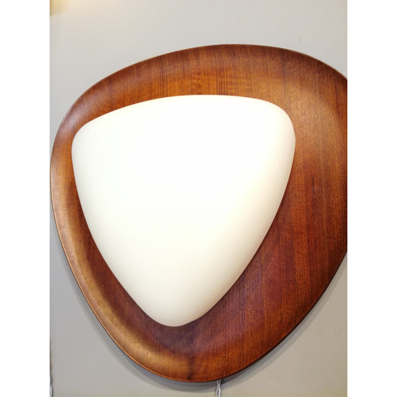 Pair of thermoformed triangular teak wall lamps by Gioffredo Reggiani - 1960s