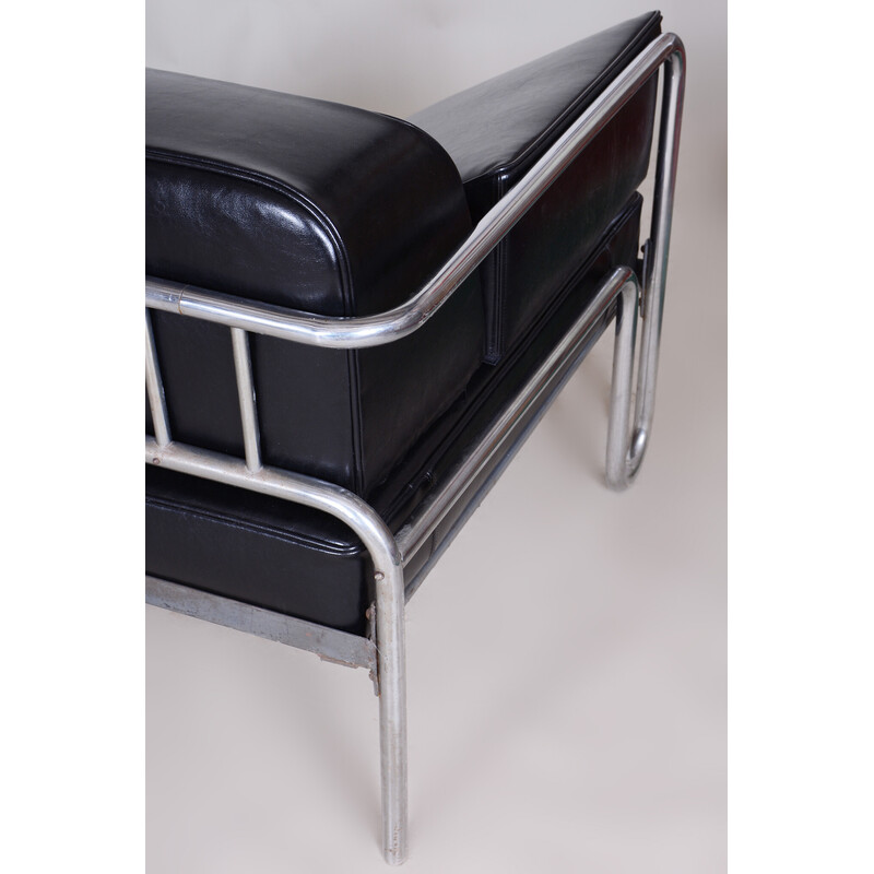 Vintage Bauhaus sofa in leather and chrome-plated steel, Czechoslovakia 1930s