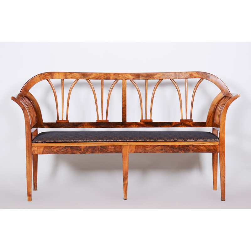 Vintage Biedermeier sofa in walnut and rattan with upholstery, Austria 1820s