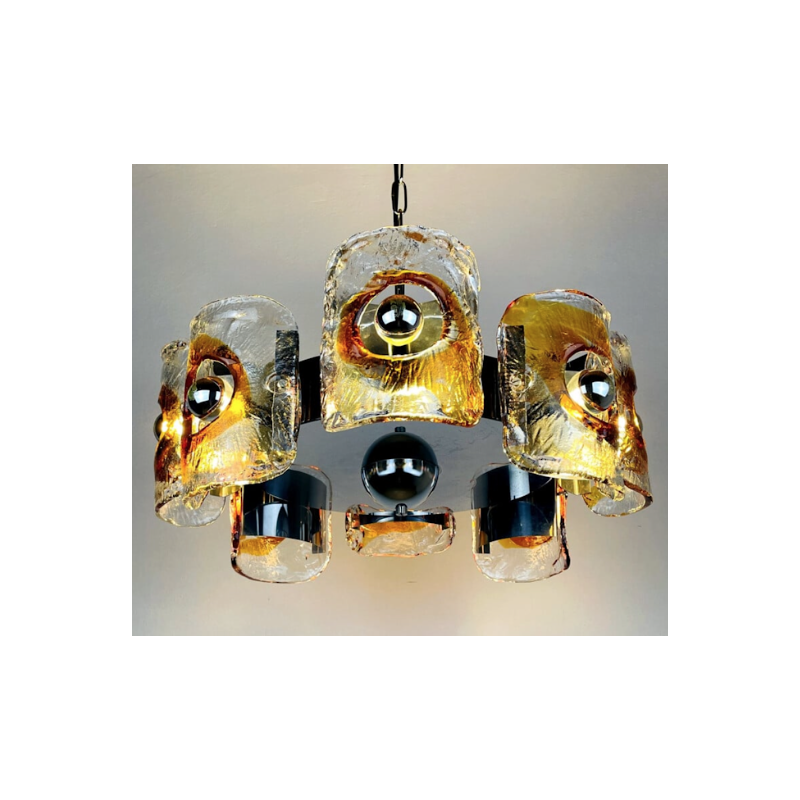 Vintage amber Murano glass chandelier by Toni Zuccheri for Mazzega, Italy 1970