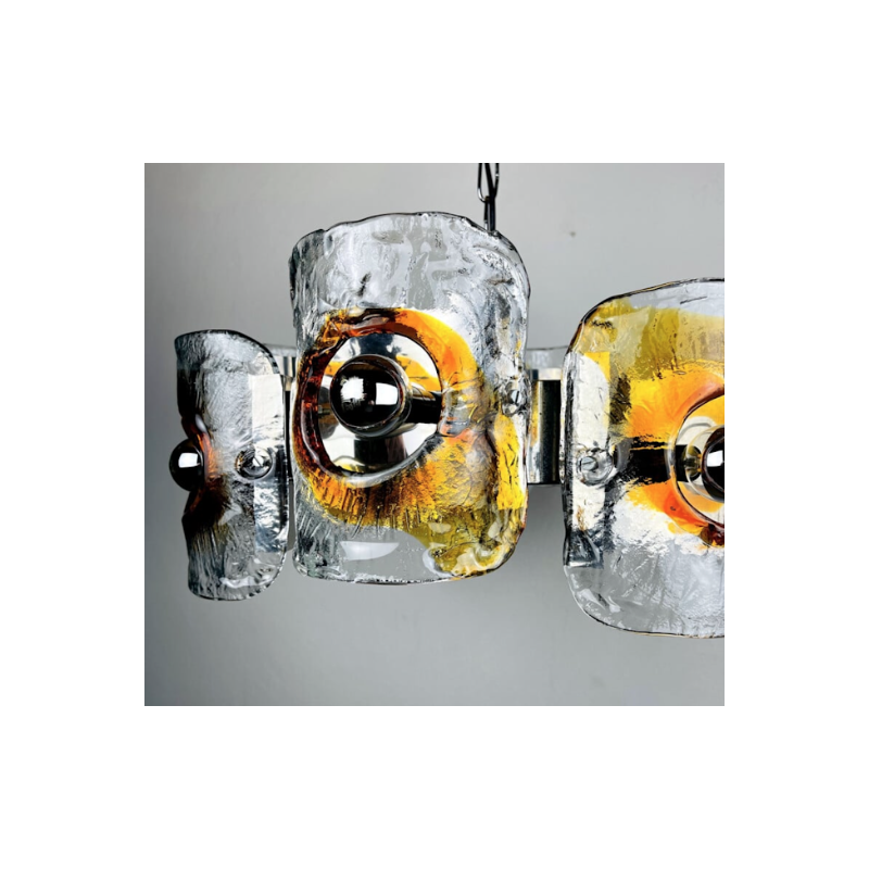 Lustre vintage en verre de Murano ambré par Toni Zuccheri pour Mazzega, Italie 1970