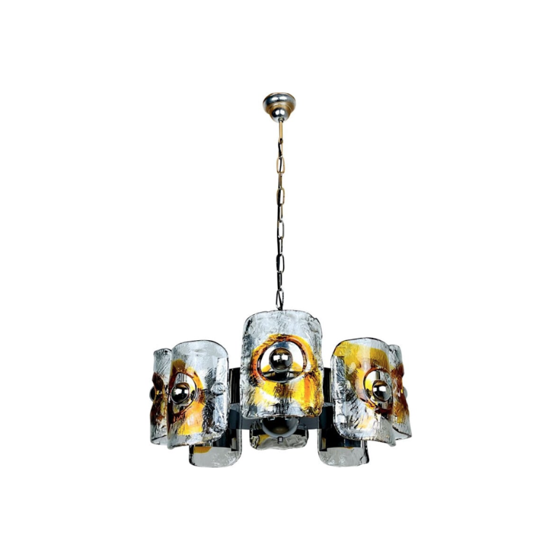 Vintage amber Murano glass chandelier by Toni Zuccheri for Mazzega, Italy 1970