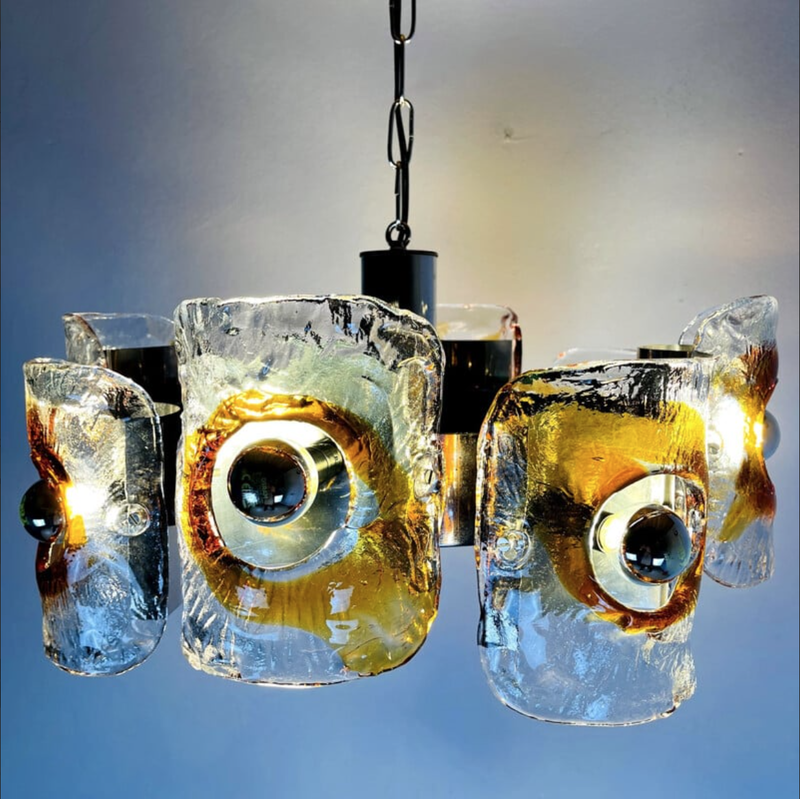 Lámpara vintage de cristal de Murano ámbar de Toni Zuccheri para Mazzega, Italia 1970