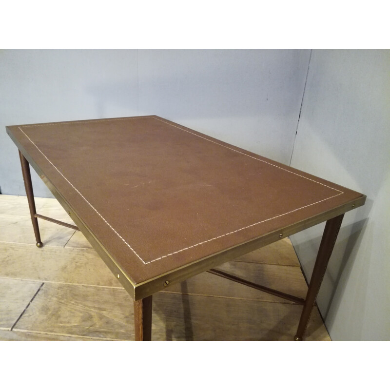 Vintage leather and brass coffe table - 1950s