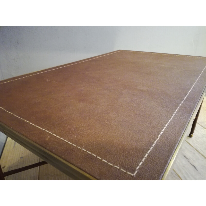 Vintage leather and brass coffe table - 1950s