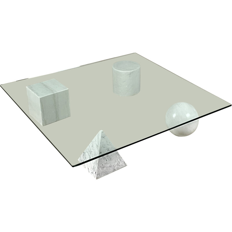 Vintage metafora marble coffee table with glass top, 1970