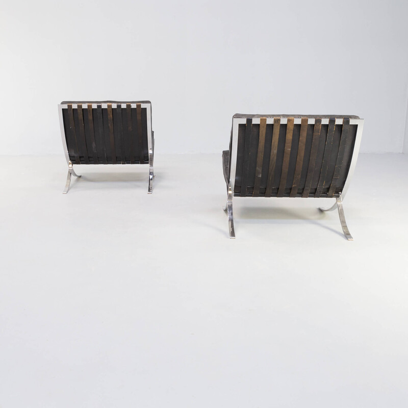 Pair of vintage 'barcelona' armchairs with ottoman by Ludwig Mies van der Rohe for Knoll International