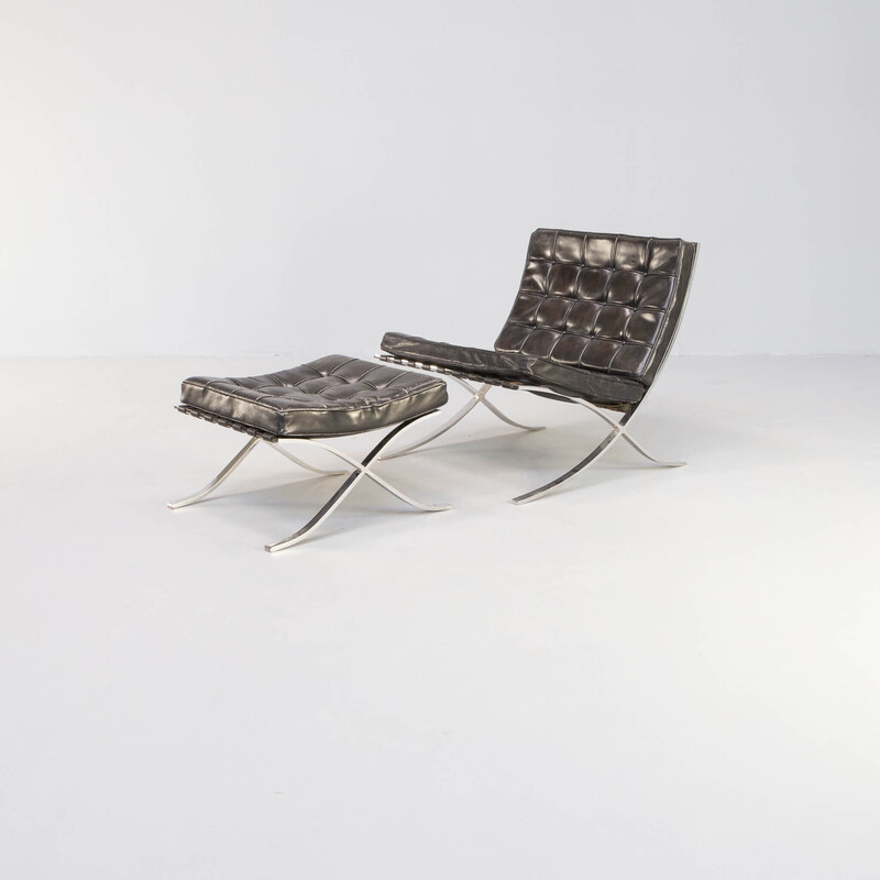 Pair of vintage 'barcelona' armchairs with ottoman by Ludwig Mies van der Rohe for Knoll International