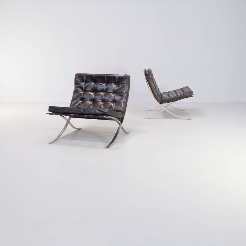 Pair of vintage 'barcelona' armchairs with ottoman by Ludwig Mies van der Rohe for Knoll International