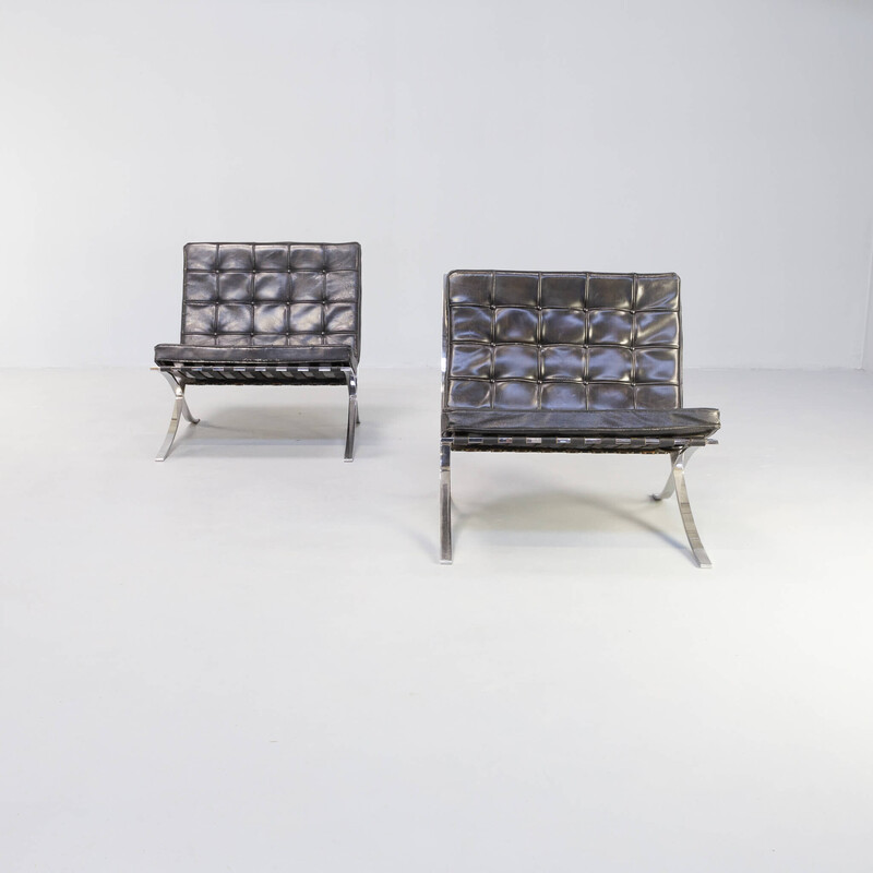 Pair of vintage 'barcelona' armchairs with ottoman by Ludwig Mies van der Rohe for Knoll International