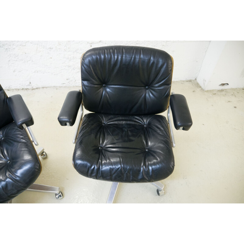 Pair of leather lounge chair - 1970s