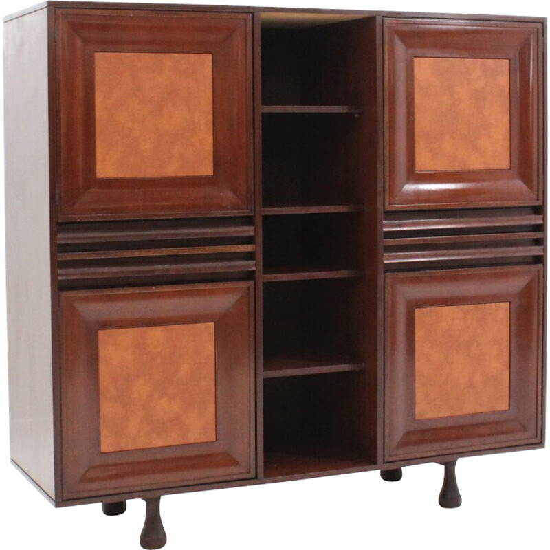 Vintage mahogany highboard by Angelo Mangiarotti for La Sorgente Mobili, 1960s