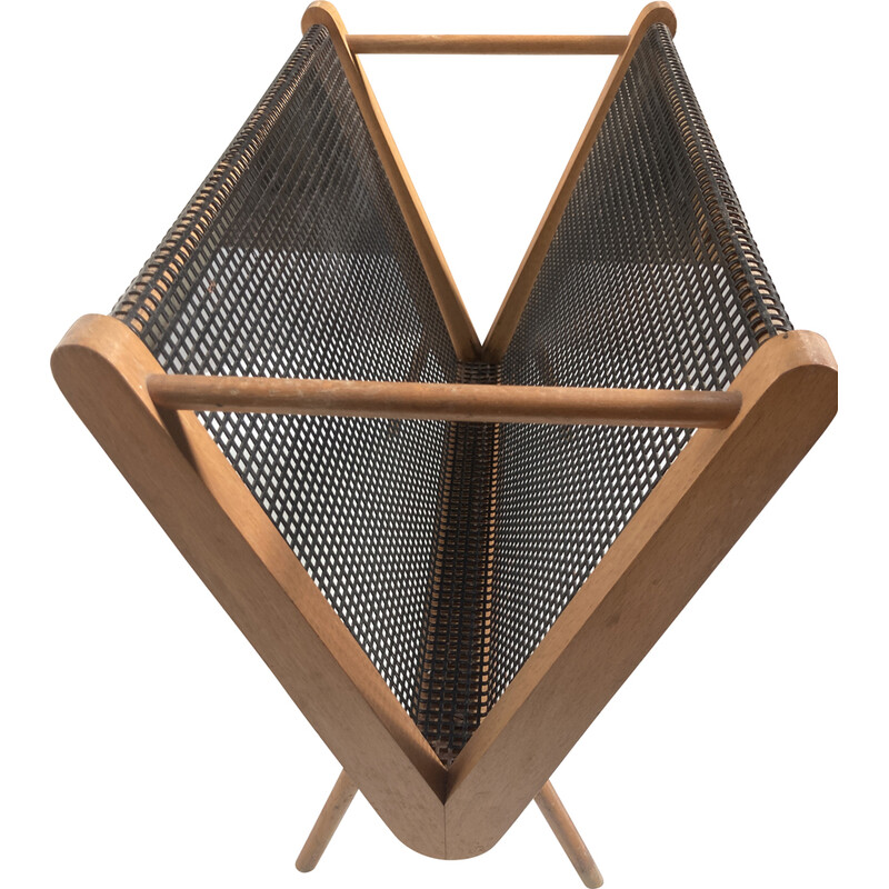 Vintage wood and steel magazine rack