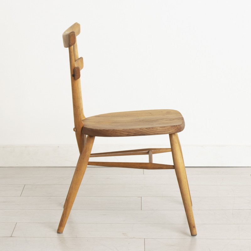 Set of 3 vintage Ercol blue dot stacking chairs, 1960s