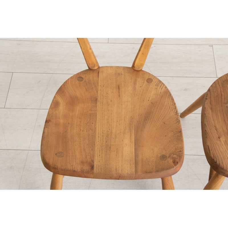 Conjunto de 3 cadeiras de empilhamento de pontos azuis Ercol vintage, década de 1960