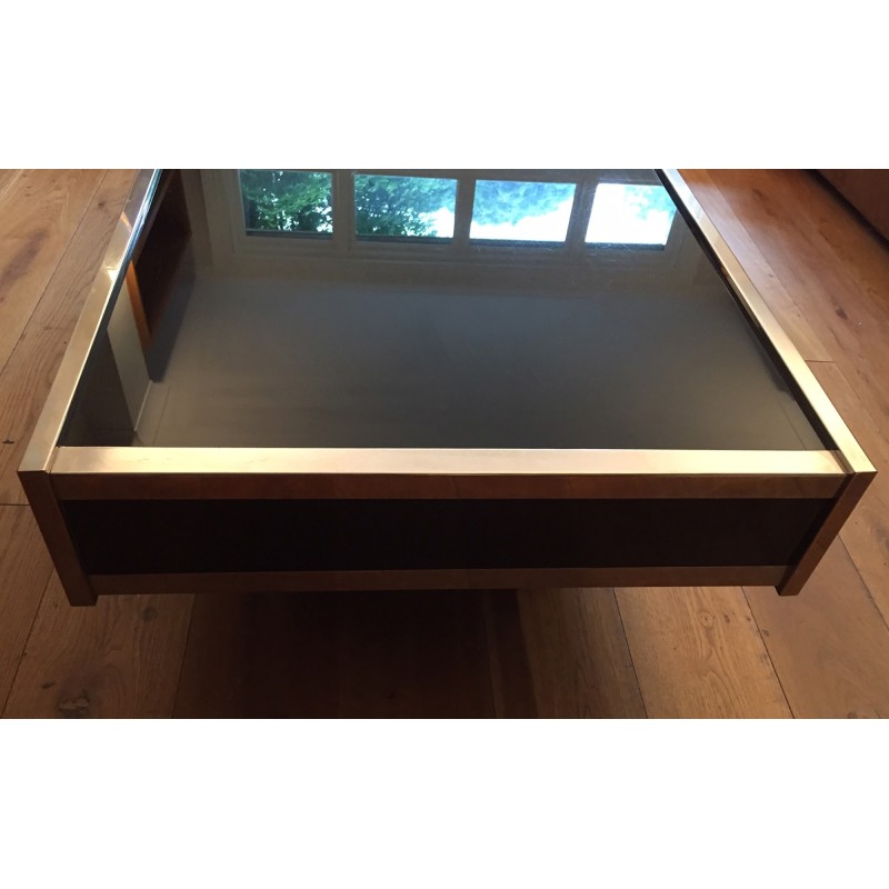 Vintage black glass coffee table by Maison Lancel, 1970s