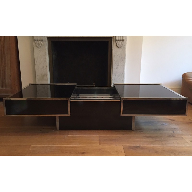 Vintage black glass coffee table by Maison Lancel, 1970s