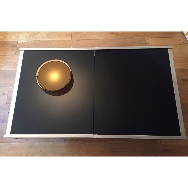 Table basse vintage en verre noir par Maison Lancel, 1970