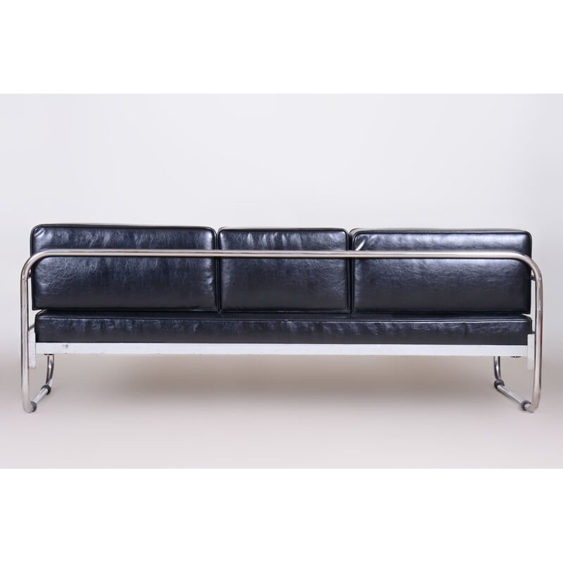 Vintage black Bauhaus leather sofa by Robert Slezak, Czechoslovakia 1930s