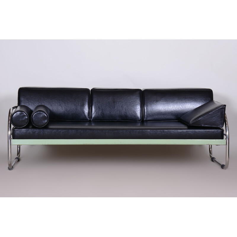 Vintage black Bauhaus leather sofa by Robert Slezak, Czechoslovakia 1930s