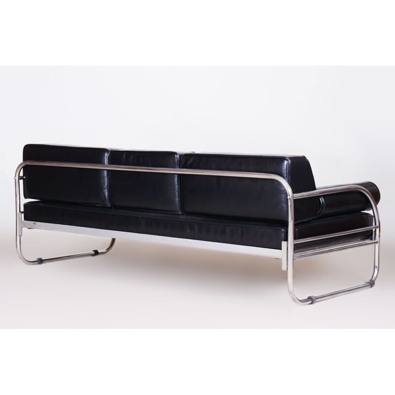 Vintage black Bauhaus leather sofa by Robert Slezak, Czechoslovakia 1930s