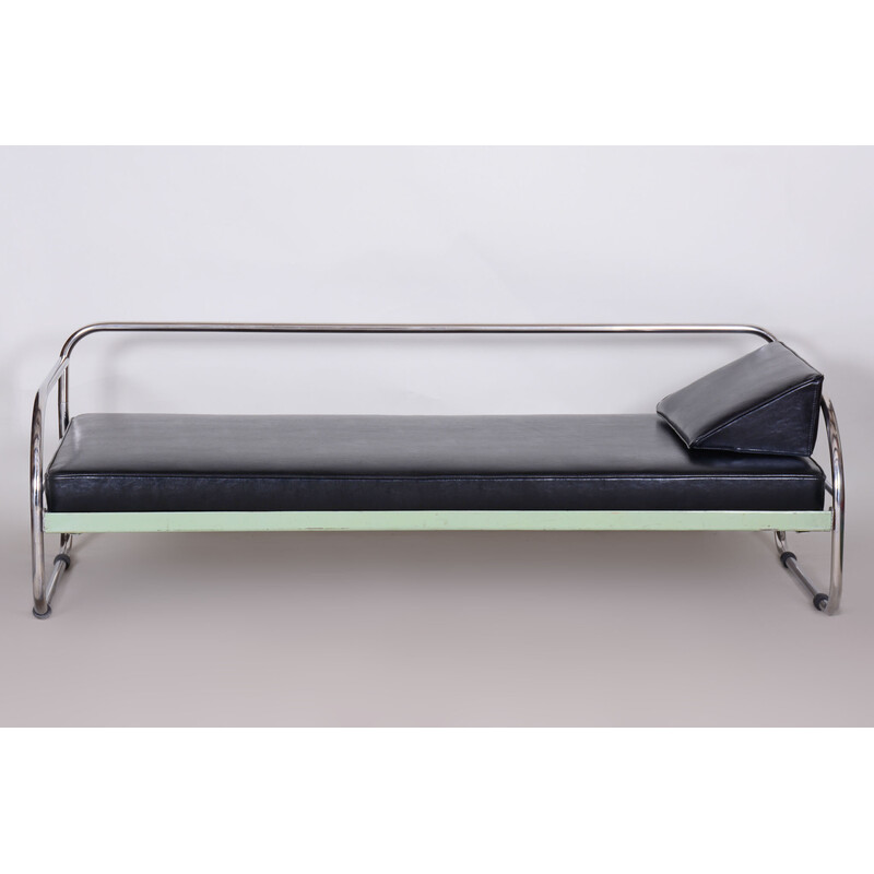 Vintage black Bauhaus leather sofa by Robert Slezak, Czechoslovakia 1930s