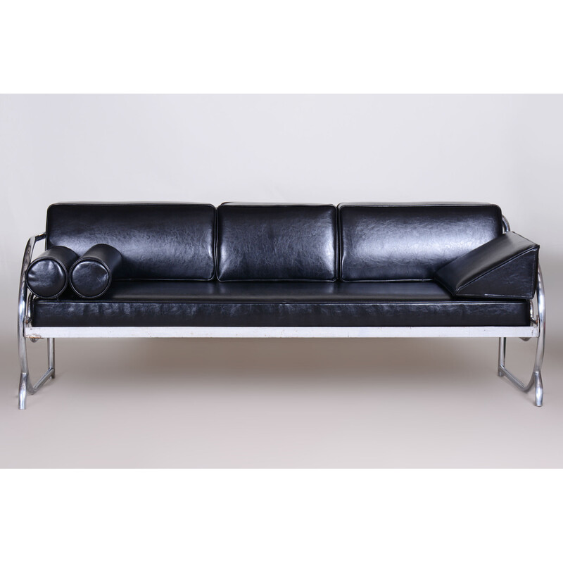 Vintage black Bauhaus leather sofa by Robert Slezak, 1930s