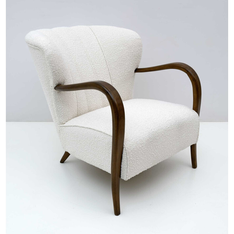 Vintage Italian walnut and bouclé armchair by Malatesta and Masson, 1950s